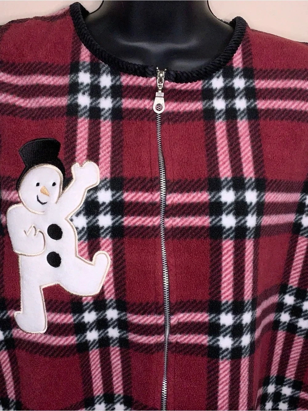 Medium Christopher And Banks Christmas Holiday Fleece Vest Plaid Snowman Plaid